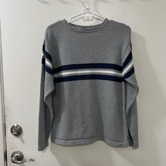 Gap Youth Boys Gray Stripe 100% Cotton Crewneck Long Sleeve Sweater Sz XL-12 - Picture 4 of 9